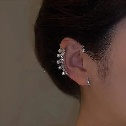 Pearl Ear Cuff Silver Crystal Zircon