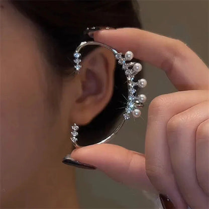 Pearl Ear Cuff Silver Crystal Zircon