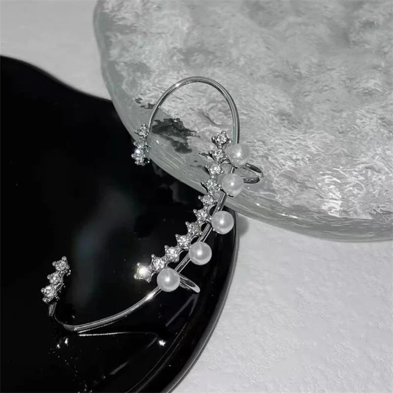Pearl Ear Cuff Silver Crystal Zircon