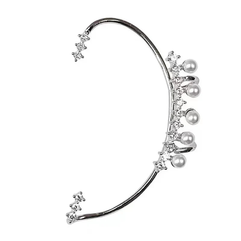 Pearl Ear Cuff Silver Crystal Zircon