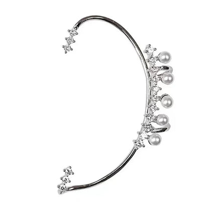 Pearl Ear Cuff Silver Crystal Zircon